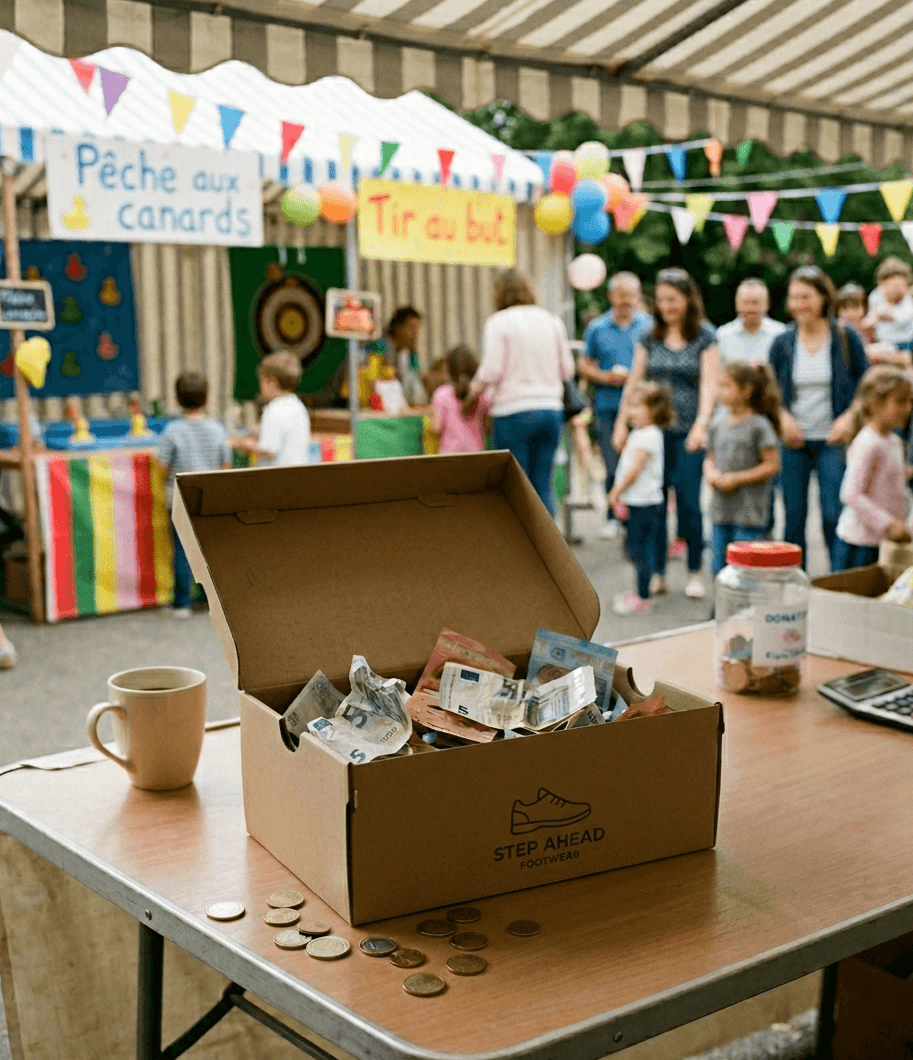 Boîte à chaussures sur stand de kermesse